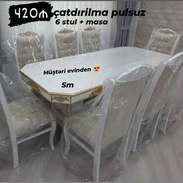 stol desdi: Qonaq otağı üçün, Yeni, Açılmayan, Dördbucaq masa, 6 stul — 5