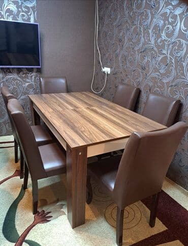 kuxna masası: Mətbəx üçün, Açılmayan, Dördbucaq masa, 6 stul — 1