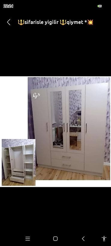 Paltar dolabı – 4 qapılı model - Rəng: ağ (ağ gövdə, bəzi modellərdə