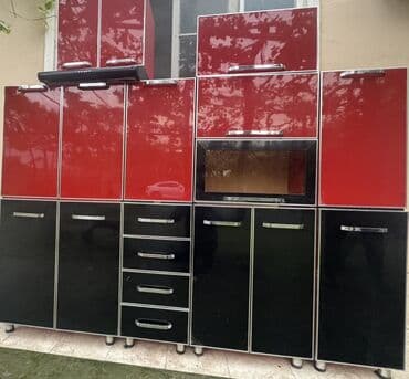 стоматологическая мебель: Mətbəx üçün modul dolab dəsti - Rəng: parlaq qırmızı və qara, xrom — 1