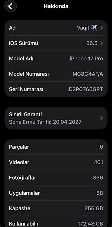 quba telefon satisi: IPhone 17 Pro, 256 GB, Gümüşü, Zəmanət — 2