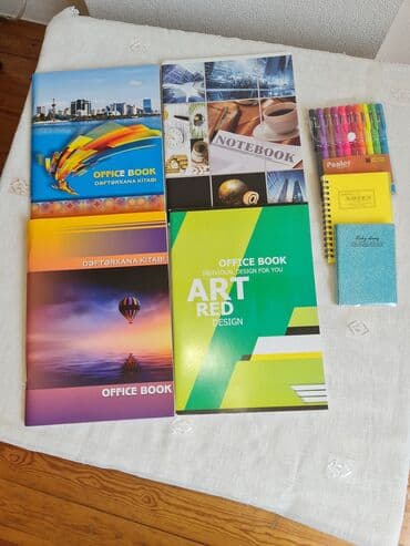 dəftər qələm: Hədiyyəlik set. Setə 4 ədəd dəftər10ədədli rəngli qələm dəsti və 2 — 1