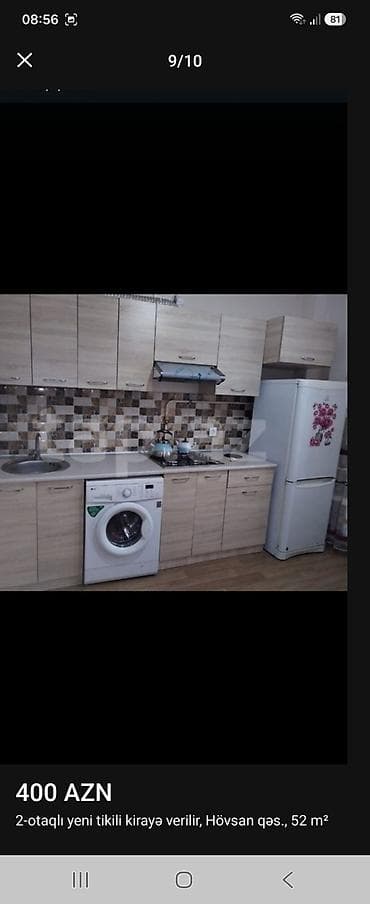 sumqayitda ev: Kirayə – 2 otaqlı yeni tikili, Hövsan qəs., 52 m² təmiz səliqəli evdi — 9
