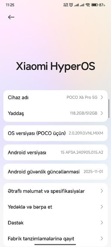 samsung tel: Poco X6 Pro 5G, 512 GB, rəng - Boz, Sensor — 3