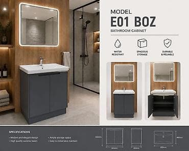 ucuz drel: Vanna otağı üçün dolab – Model E01 (AG/BOZ/KREM) və D01 AG Məhsul — 2
