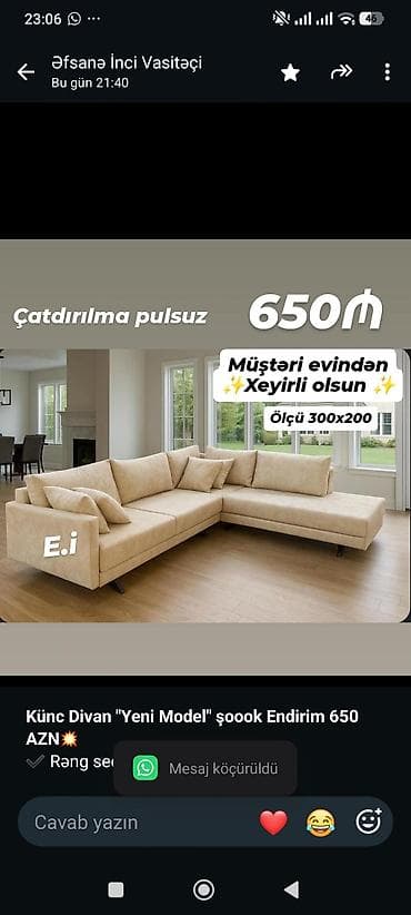 *Künc Divan "Yeni Model" şoook Endirim 650 AZN💥* ✔️ Rəng seçimi var — 1