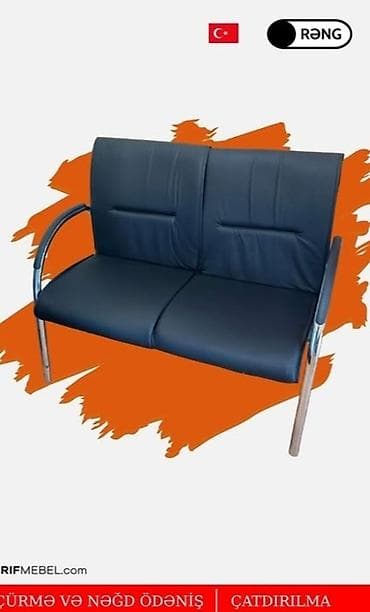 İki nəfərlik ofis/pazient kreslosu - Rəng: qara - Material: asan