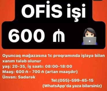 sədərək iş: Oyuncaq mağazasına satıcı xanım və bəy axtarılır. Namizədlərin yaşı — 2