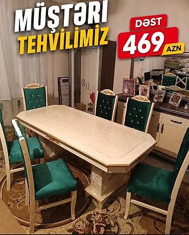 kafe stolu: Yemək otağı üçün klassik üslubda masa–stul dəsti. Xüsusiyyətlər: - — 1