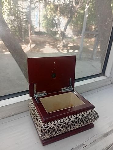 ev dekor: Taxta və metal işləməli dekorativ qutu - Material: Tünd qəhvəyi — 2