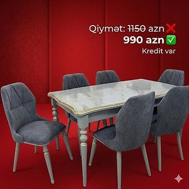 pismenni stol: Qonaq otağı üçün, Yeni, Açılan, Dördbucaq masa, 6 stul — 1