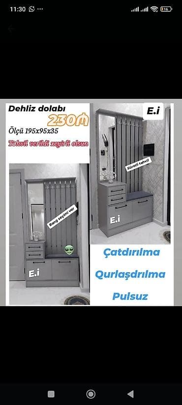 plastik qapi ikinci el: Dehliz dolabı – 230₼ Ölçü: 195×95×35 sm - Geniş güzgülü panel - — 1