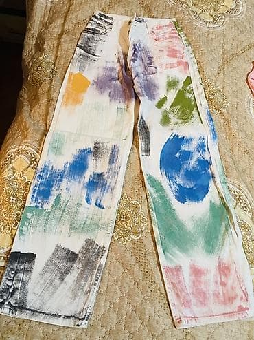 Qadın geyim dəsti – 4 məhsul 1) Boya fırçası effektli şalvar - Ağ