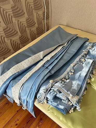 tullər: Pərdə dəsti – klassik dekorlu - Material: parlaq atlas tipli parça - — 4