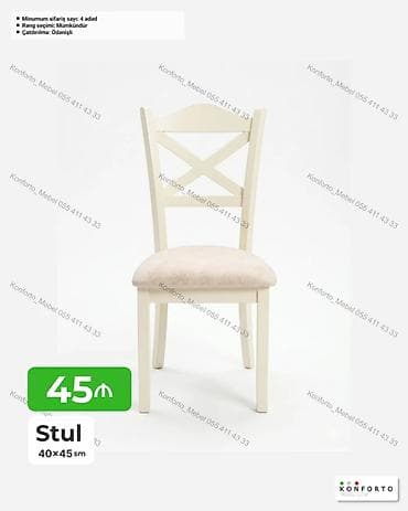 Taxta stul – klassik dizayn, yumşaq oturacaqla. - Ölçü: 40×45 sm - — 1