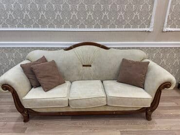 диван и 2 кресла: Диван, Б/у, Нераскладной, Без подьемного механизма, Велюровая ткань, Нет доставки — 1