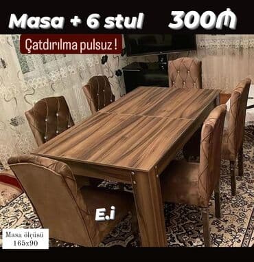 tap az masa ve oturacaqlar: Qonaq otağı üçün, Yeni, Açılmayan, Dördbucaq masa, 6 stul — 8
