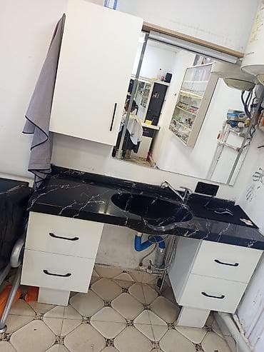 aslanoglu mebel: Bərbərxana üçün yuyucu məntəqə (lavabo+mebel dəsti) - Masaüstü: qara — 1