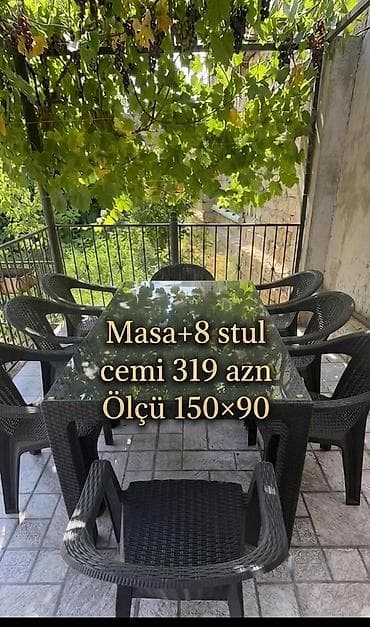 divan gence: Yeni, Dördbucaq masa, 8 stul, Açılmayan, Stullar ilə, Həsir toxunuşlu — 1