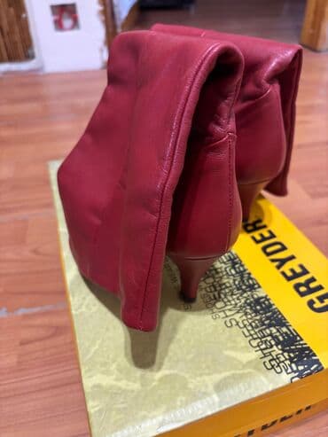 sapaskiler: Qadın çəkmələri – qırmızı dəri - Model: orta boy, enli manjetli — 2