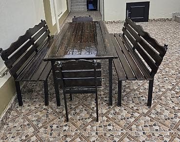 həyət ucun masa: Dördbucaq masa, 2 stul, Açılmayan, Stullar ilə, Taxta — 4