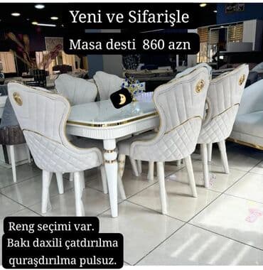 mərmər masa: Qonaq otağı üçün, 6 stul — 1