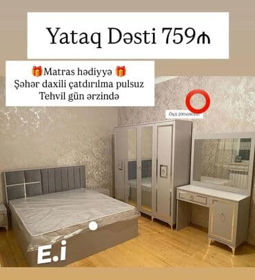 Masalar və oturacaqlar: İkinəfərlik çarpayı, 2 tumba, Yeni — 1