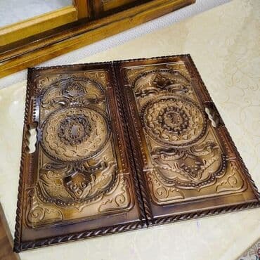 Hovuzlar: Ağac oyma nərd-taxta dəsti - Material: tam ağac (əl işçiliyi oyma — 1