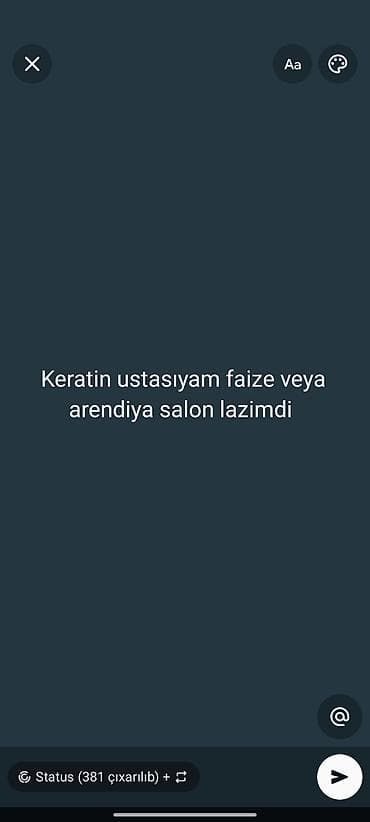salon işi: Keratin ustası – salon axtarılır (faizlə və ya icarəyə) Xidmətlər: - — 1