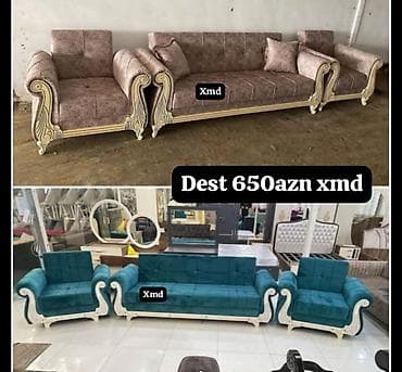 qapi ustu asmalar: Klassik üslubda salon mebel dəsti - Tərkib: 3 nəfərlik divan + 2 ədəd — 1
