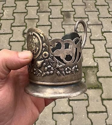sufre: Antik metal stəkanaltı (podstakannik) - Material: gümüş rəngli metal — 3