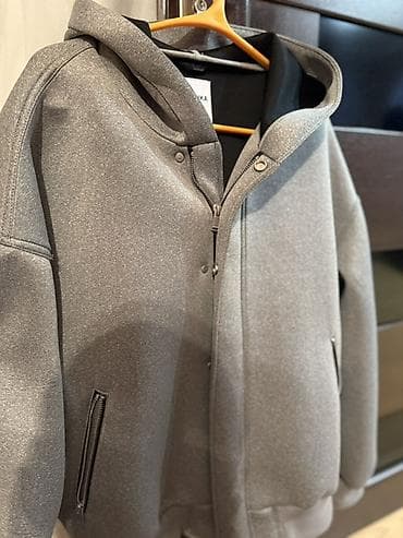 Женская одежда: Bershka unisex kapuşonlu jaket - Rəng: boz (melanj effektli) - Ölçü — 3