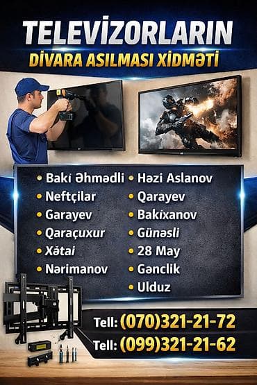 Televizorların divara asılması xidməti - Peşəkar quraşdırma: divar lalafo.az -da Televizorların divara asılması xidməti - Peşəkar quraşdırma: divar
