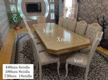 Masa və oturacaq dəstləri: Qonaq otağı üçün, Yeni, Açılmayan, Dördbucaq masa, 6 stul — 3