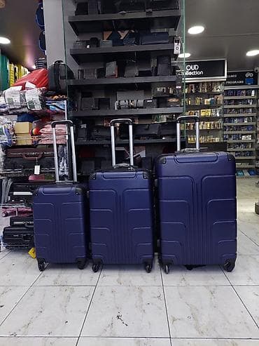 Çamadanlar: 3-lük səyahət çamadan dəsti – tünd mavi rəng - Dəst: 3 ölçü (kiçik — 1