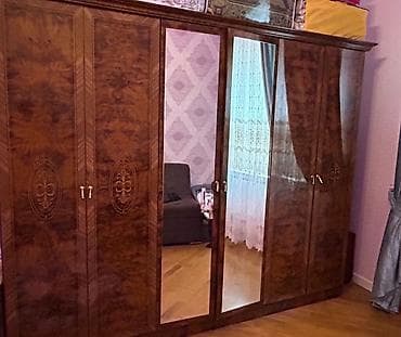 bazali taxt: İşlənmiş, 6 qapı, Güzgülü, Qəhvəyi, Taxta, Açılan, Düz dolab — 1