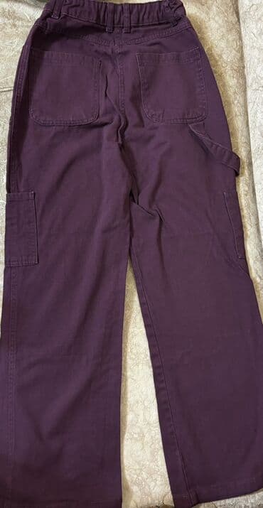 şalvar: Bardovu/Mürdüm rəngli karqo şalvar - Model: düz kəsim, geniş balaq - — 3