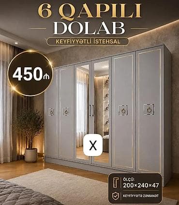 6 qapılı dolab - Material və dizayn: Zərif qızılı xətt dekorları ilə — 1