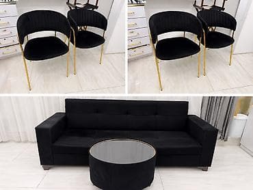 cinare: Qara rəngli salon/mebel dəsti - 2 ədəd modern kreslo: məxməri qara — 2