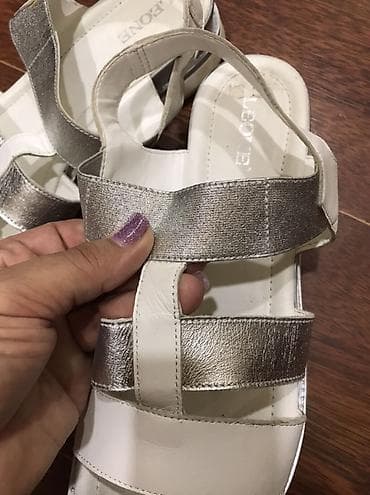 cantalar: Qadın sandal modeli - Rəng: ağ və metalik gümüş kombinasiyası - Üst — 2