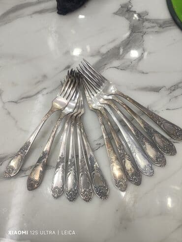 çay qaşığı: Qədimi melxyor destler Старинные мельхеровые столовые приборы ложки — 4