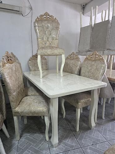 yemek stol: Qonaq otağı üçün, Açılmayan, Dördbucaq masa, 6 stul — 2