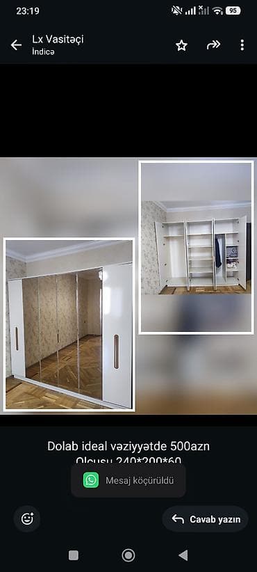 sfanerler: Dolab ideal vəziyyətde 500azn
Olcusu 240*200*60
Unvan 9cu mikr(Lx) — 1