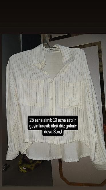 Другая женская одежда: Ağ-krem rəngli, incə şaquli zolaqlı qadın köynəyi. - Model: klassik — 1