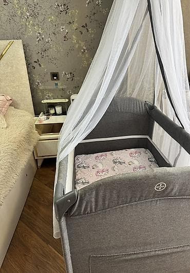 matras: Uşaq beşiyi/portativ yataq – baldaxinli - Rəng: tünd boz tekstil, ağ — 3