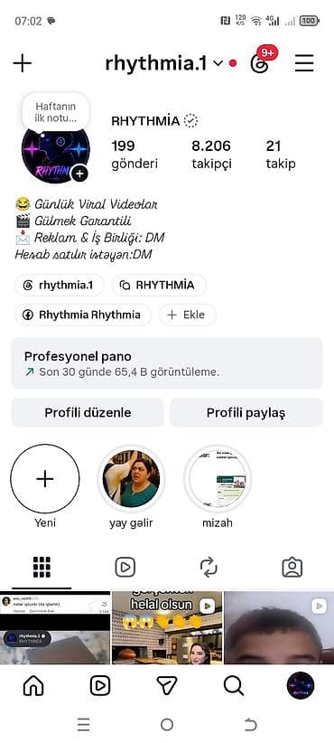 Instagram səhifəsi satılır: RHYTHMIA (rhythmia.1) Məzmun və format: - — 1