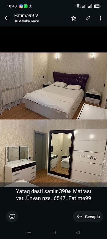 Yataq dəsti satılır 390₼.Matrası var. Ünvan nzs. 6547. Fatimə99