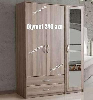 Yeni, 3 qapılı, Güzgülü, Ağ, Digər material, Açılan, Düz dolab