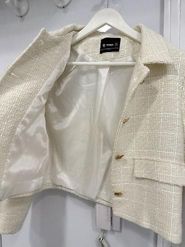 baş: Qadınlar üçün qısa tweed jaket - Rəng: süd-ağ/ekru - Parça: klassik — 2