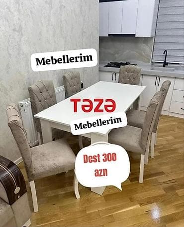 Qonaq otağı üçün, Yeni, Açılmayan, Dördbucaq masa, 4 stul